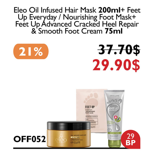 Eleo Oil Infused Hair Mask 200ml + Feet Up Everyday Nourishing Foot Mask + Feet Up Advanced Cracked Heel Repair & Smooth Foot Cream 75ml